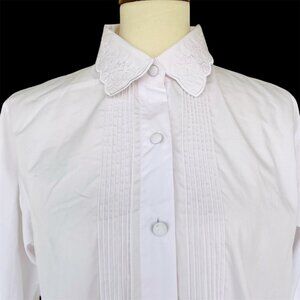 NWT Impressions Pintuck Embroidered Collar Blouse Sz 14 Academia Career Cottage